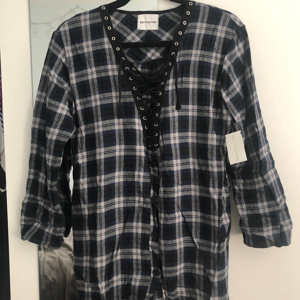 Plaid Criss-Cross Tunic Top